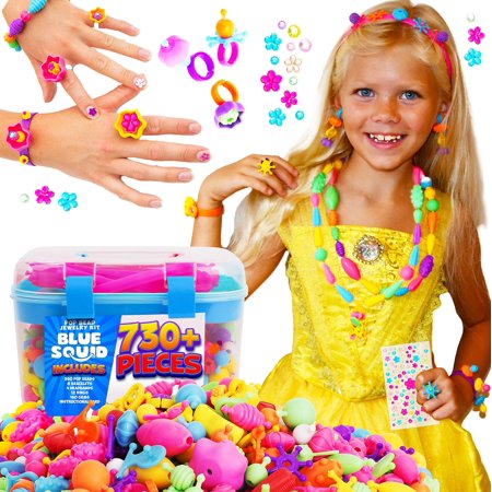 Snap Pop Beads for Girls – 730pcs Kids Jewelry Making Kit by Blue Squid, Pop-Bead Art and Craft Kit DIY Necklace Hairband Bracelet Ring Earring Grea