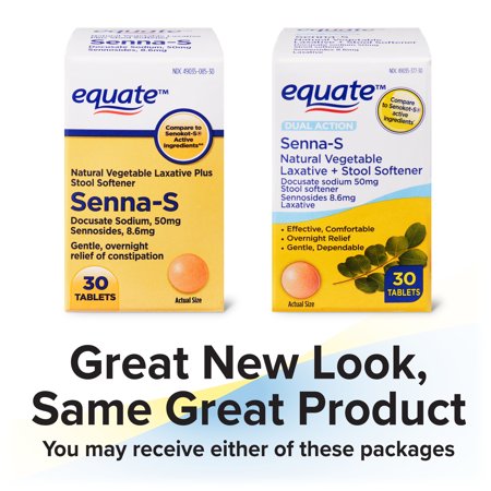 Equate Dual Action Senna -S Natural Vegetable Laxative + Stool Softener