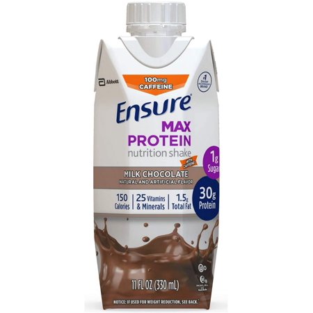 Ensure Max Protein Nutrition Shake with 30g of Protein 1g of Sugar High Protein Shake Milk with 11 Fl Oz, Chocolate W/Caffeine, 12 Count