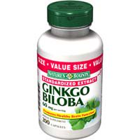 Natures Bounty Ginkgo Biloba Standardized Extract 60 Mg Healthy Brain Function Capsules - 200 Ea  2 Pack
