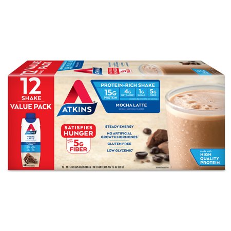 Atkins Mocha Latte Iced Coffee Caffeinated Protein Shake - 12pk/132 Fl Oz: Ready to Drink, 15g Protein per Serving