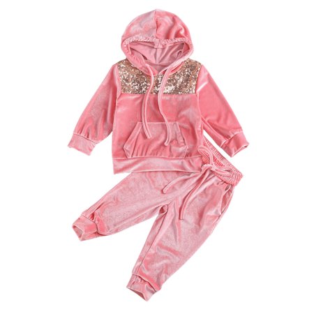 LA HIEBLA Toddler Kids Baby Boys Girls 2Pcs Velvet Hoodie Tracksuit Top+Sweatpants Fall Winter Outfits Set