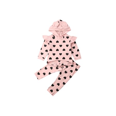 LA HIEBLA Baby Girls Flower Long Sleeve Hoodie Tops Sweatsuit Pants Casual Outfit Set