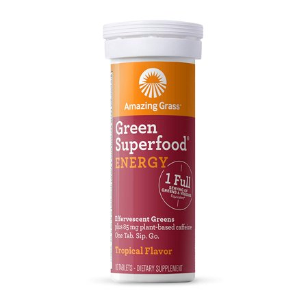 Amazing Grass Effervescent Tablets, Green Superfood Energy Water Flavoring Tablet, Antioxidant Supplement with Green Tea Caffeine and Alkalizing Green