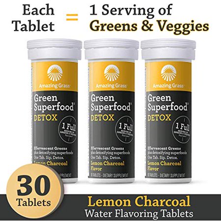 Amazing Grass Effervescent Detox Tablets: Water Flavoring Tablet with Detoxifying Greens & Antioxidants, Lemon Charcoal, 30 Count