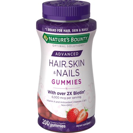 4 Pack - Nature's Bounty  Optimal Solutions Advanced Hair, Skin, Nails, 2X Biotin, 200 Strawberry Gummies 1 Ea
