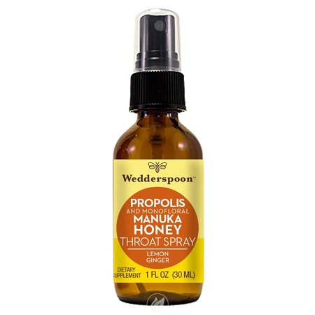 (4 Pack) Wedderspoon Propolis and Manuka Honey Throat Spray, Lemon Ginger, 1 Oz