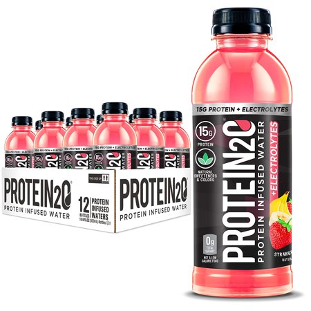 Protein2o + Electrolytes, Low Calorie Protein Infused Water, 15g Whey Protein Isolate, Strawberry Banana, 16.91 Fl Oz (pack of 12)