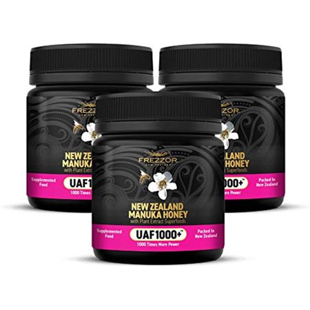 FREZZOR Manuka Honey UAF1000+® – Raw New Zealand Monofloral  Ultimate Antioxidant Superfood (8.8oz/250g)   3 Jars