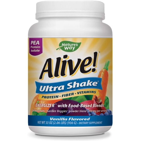 Natures Way Alive! Ultra-Shake Pea Protein, Includes Vitamins & Fiber, Vanilla Flavor, 26 Servings