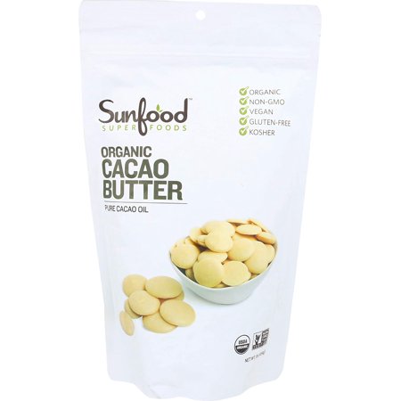 Sunfood Superfoods Organic Cacao Butter. 100% Pure Cacao Bean Oil, Chocolate Taste. Keto Coffee, Smoothies, Dessert, Ice Cream. Ideal for Cooking & Ba