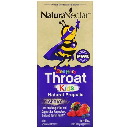 NaturaNectar, Bee Hero Throat Kids, Natural Propolis Spray, Berry Blast, 5 Mg, 30 Ml
