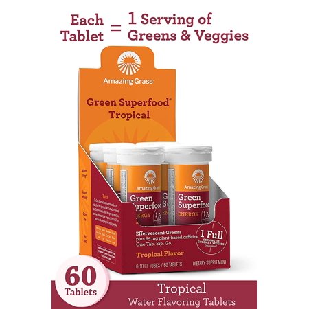 Amazing Grass Effervescent Tablets, Green Superfood Energy Water Flavoring Tablet, Antioxidant Supplement with Green Tea Caffeine and Alkalizing Green