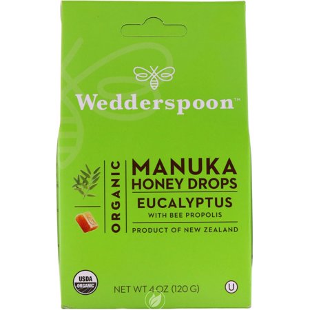(3 Pack) WEDDERSPOON Organic Manuka Honey Drops - Eucalyptus 4 OUNCE