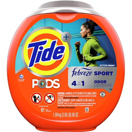 Tide PODS 4 in 1 Febreze Sport Odor Defense, Laundry Detergent Soap PODS, High Efficiency (HE), 61 Count