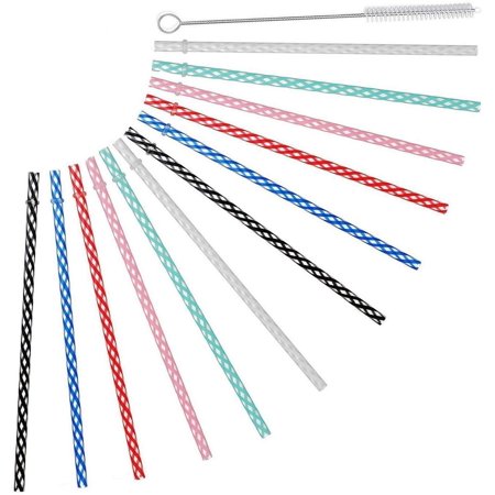 Reusable Plastic Drinking Straws for Yeti, RTIC, Mason Jar, Starbucks, Tervis, OZARK Tumblers, Set of 12 with Cleaning Brush