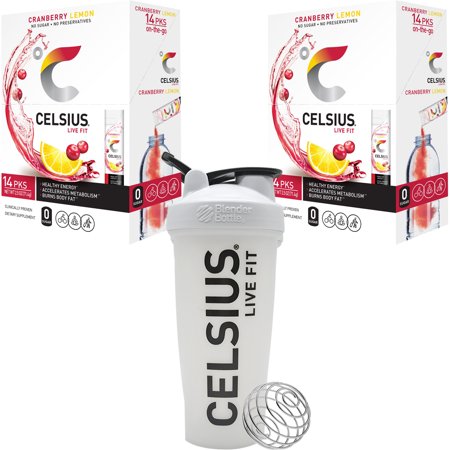 CELSIUS on-the-Go Energy Drink Powder Sticks (2 Pack) with Blender Bottle Shaker