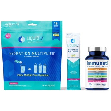Liquid I.V. Hydration Multiplier, Electrolyte Powder, Easy Open Packets, Supplement Drink Mix (Passion Fruit, 16 Count) + Immuneti - Advanced Immune D