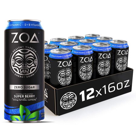 ZOA  Zero Sugar Energy Drink  Super Berry  16 Fl. Oz. (Pack of 12) - Supports Healthy Immunity  Focus  Hydration  Body & Energy - 100% DV Vitamins C  