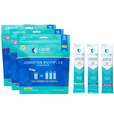 Liquid I.V. Hydration Multiplier - Electrolyte Powder, Easy Open Packets, Supplement Drink Mix (16 Ct Passion Fruit, 16 Ct Acai Berry, 16 Ct Lemon Lim