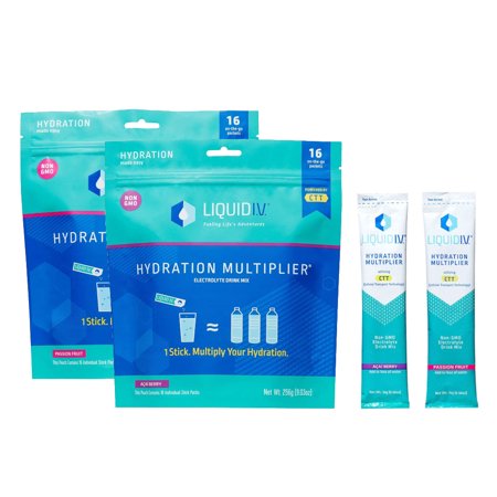 Liquid I.V. Hydration Multiplier - Electrolyte Powder, Easy Open Packets, Supplement Drink Mix (16 Ct Passion Fruit, 16 Ct Acai Berry)