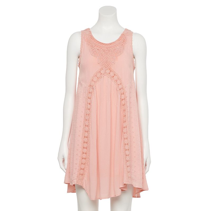 Juniors' Hint of Mint Crochet Trim Sleeveless Dress, Women's, Size: Medium, Pink