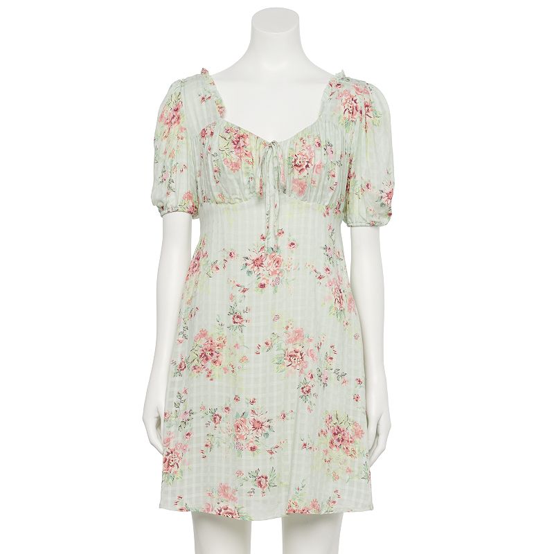 Juniors' Hint of Mint Printed Bustier Fit & Flare Dress, Women's, Size: Large, Turquoise/Blue