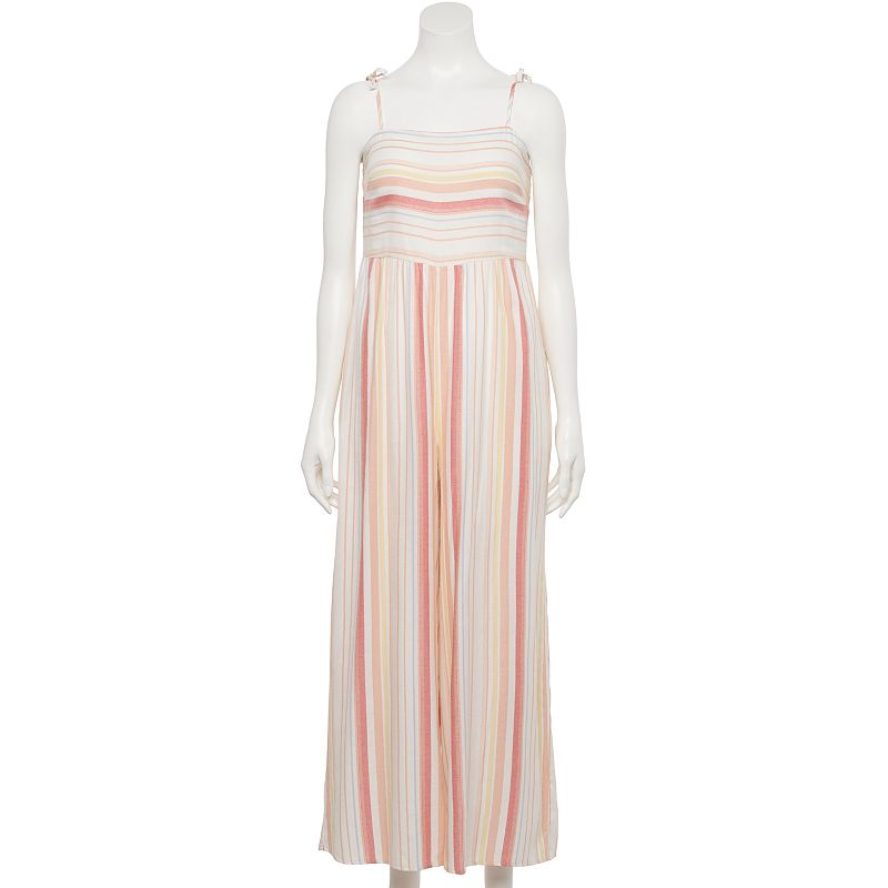 Juniors' Hint of Mint Striped Jumpsuit, Women's, Size: Medium, Med Pink