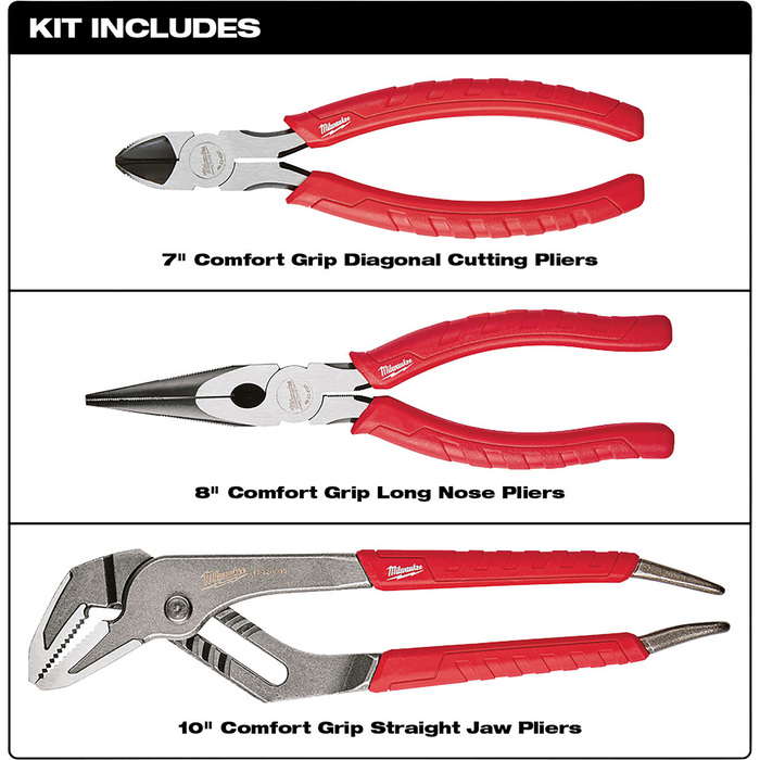 Milwaukee Comfort Grip Pliers Kit  3-Piece, Model 48-22-6331