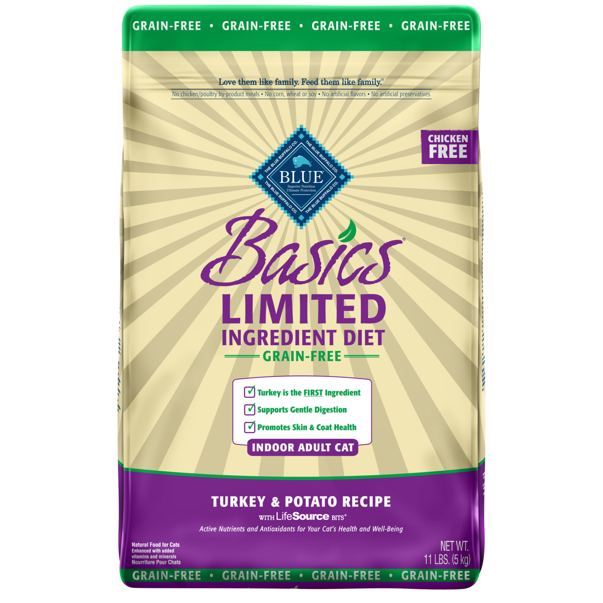 Blue Buffalo Blue Basics Limited Ingredient Grain Free Turkey & Potato Indoor Adult Cat Food, 11 Lbs.