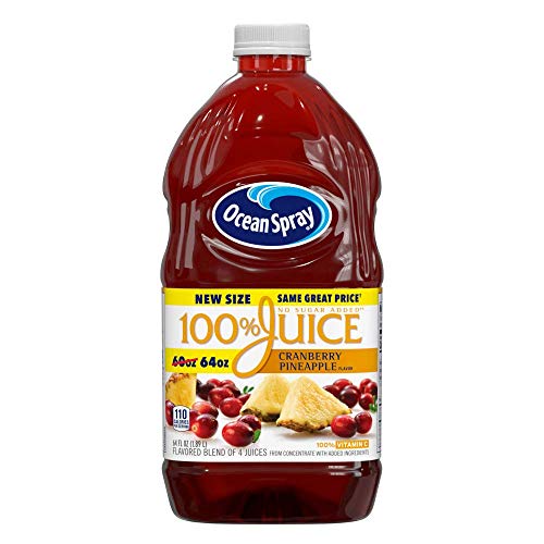 Ocean Spray, 100% Juice Cranberry Pineapple No Sugar Added, 64 Oz (Case of 8)
