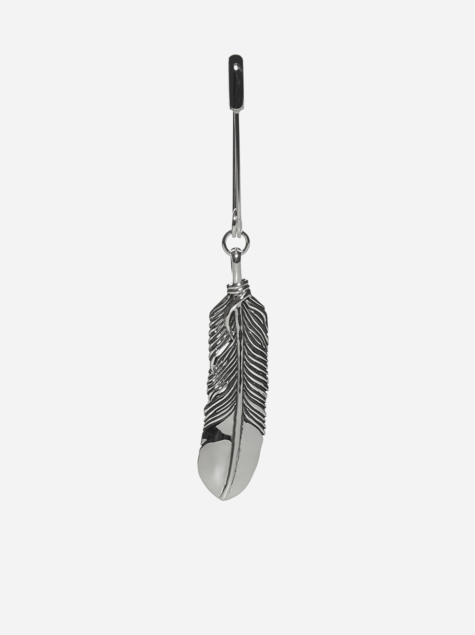 Feather Charm Silver Safety Pin Earring