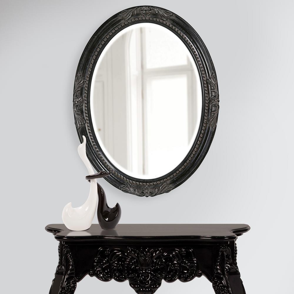 Medium Oval Antique Black Finish Beveled Glass Classic Mirror (33 in. H X 25 in. W)