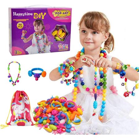 Snap Pop Beads Girls Toy 180 Pieces DIY Jewelry Marking Kit Fashion Fun for Necklace Ring Bracelet Art Kids Crafts Birthday Fun Gifts Toys for 3, 4, 5