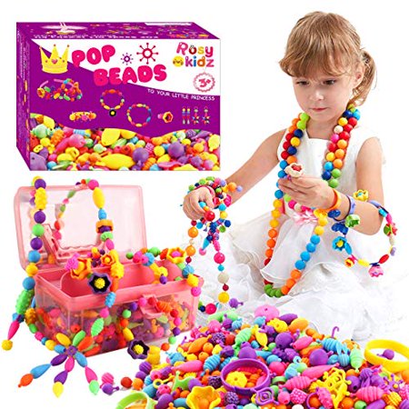ROSYKIDZ Snap Pop Beads for Girls Toys - 600PCS Kids Jewelry Making Kit Pop-Bead Art and Craft Kits DIY Bracelets Necklace Hairband and Rings Toy for 