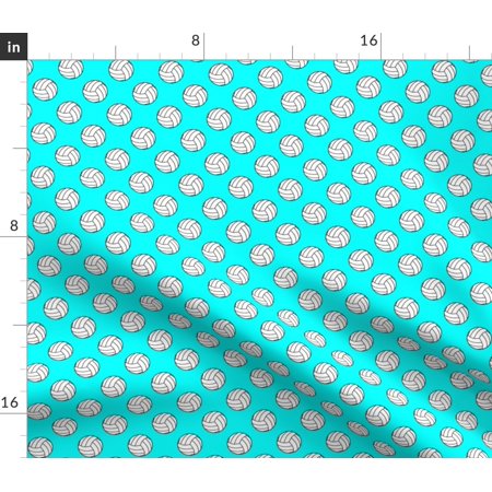 Spoonflower Fabric - Inch Black White Volleyball Balls Aqua Blue Sports Volley Cyan Team Printed on Lightweight Cotton Twill Fabric Fat Quarter - Sewi