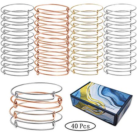 Finyosee 40 Pieces Wire Blank Expandable Bangle Bracelet, Adjustable Bracelets Jewelry Findings for Women, DIY Jewelry Making Charms Bracelets with a 