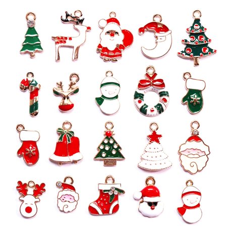 Romacci 20Pcs/Set Christmas Pendants Charm Assorted Enamel Bracelet Party Home Metal Craft Decoration Tree Hanging DIY Jewelry Accessories