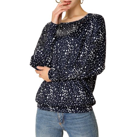 Allegra K Junior S Casual Round Neck Long Sleeve Leopard Print Blouse