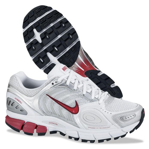 Nike Women's Air Zoom Vomero +3 Running Shoe (White/ Metallic Silver/ Mtlc Summit Wht/ Dark Red) - 5
