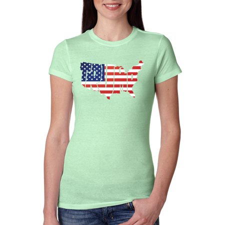 President Trump America Map Stars and Stripes  Womens Political Slim Fit Junior Tee, Mint, Large
