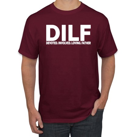 Wild Bobby DILF Devoted Involved Loving Father Funny Dad Papa Gift  Father S Day  Men Graphic Tees  Maroon  Medium