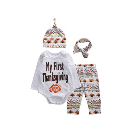 LA HIEBLA Baby Girl Boy Deer Thanksgiving Day T-shirt+Pants Leggings 4pcs Set