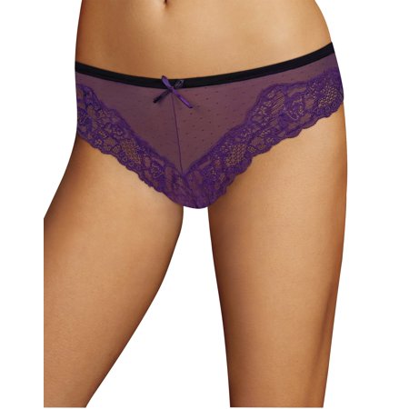 DMCCLT Women's Comfort Devotion Mesh and Lace Tanga COLOR Black/Crocus SIZE 6