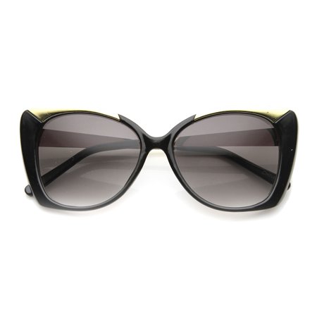 Womens Glam Metal Temple Oversized Butterfly Cat Eye Sunglasses 9797