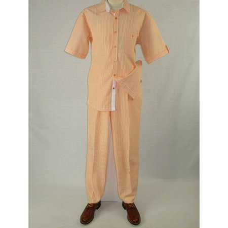 Men Giorgio Inserti by Inserch Walking Leisure Suit 2pc Seer Sucker 7287 Peach