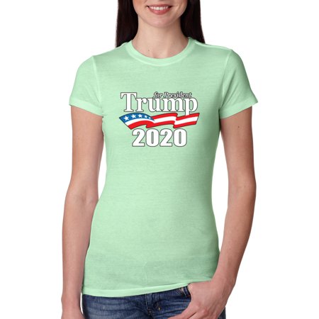 Trump for President 2020 Logo USA Flag Womens Political Slim Fit Junior Tee, Mint, Small
