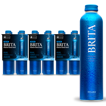 Brita Water Premium Purified Bottled Water  25 Fl Oz (12 Pack)  BPA Free Refillable Aluminum Water Bottles  Superior Filtered Water  Infinitely Recycl