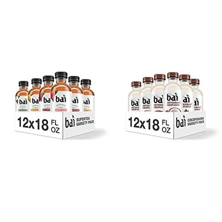 Iced Tea, Supertea Variety Pack, Crafted with Black Tea and White Tea, 18 Fluid Ounce Bottles, 12 Count & Coconut Flavored Water, Cocofusions Variety 