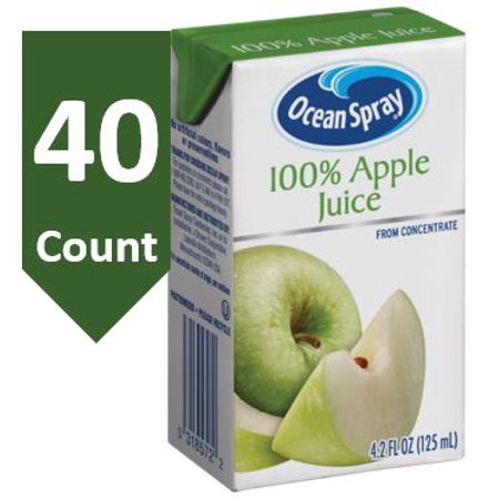 Ocean Spray 100% Apple Juice, 4.23 Fl Oz Drink Box Snack Pack Size, 40 Count